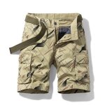 Short cargo homme coupe droite bermuda ete coton multi - poches tissu confortable - kaki