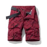 Short cargo homme coupe droite bermuda ete coton multi - poches tissu confortable - rouge