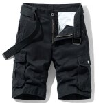 Short cargo homme multipoches coupe droite en coton couleur unie casual bermuda ete tissu confortable ...