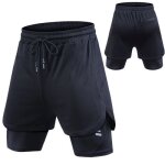 Short de compression 2 en 1 pour homme - noir - pour running fitness - taille elastique schage rapide ...