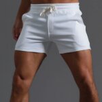 Short en coton homme sport plage casual grande taille fitness couleur unie - blanc