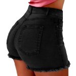 Shorts femme en jean uni - fbc156 - noir - poches c�t�s - boucles de ceinture