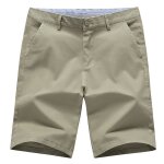 Short homme ete coupe droite couleur unie casual short coton elegant tissu confortable - kaki clair Short homme ete coupe droite couleur unie casual short coton elegant tissu confortable - kaki clair