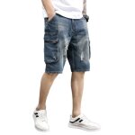 Short en jean coupe droite pour homme multi - poches bermuda ete fashion effet abrasion et délavé Short en jean coupe droite pour homme multi - poches bermuda ete fashion effet abrasion et délavé