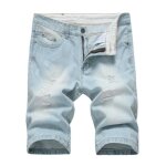 Short en jeans d�chir� homme coupe droite 5 poches casual bermuda ete fashion effet us� et d�lav� - blanc ...