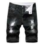 Short en jeans d�chir� homme coupe droite 5 poches casual bermuda ete fashion effet us� et d�lav� - noir ...