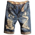 Short en jean déchiré homme fashion coupe droite 5 poches effet abrasion et délavé - bleu Short en jean déchiré homme fashion coupe droite 5 poches effet abrasion et délavé - bleu