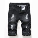 Short en jean dchir homme stretch coupe droite effet abrasion et dlav bermuda ete 5 poches - noir ...