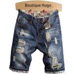 Short en jean fashion homme - patch abrasions - bleu foncé - regular fit Short en jean fashion homme - patch abrasions - bleu foncé - regular fit