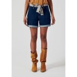 Short en jean femme vaure - kaporal - coupe droite - ceinture imprim�e - couleur bleu