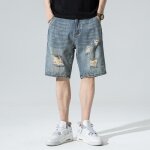 Short en jean homme d�chir� �t� l�che r�tro coupe droite casual bermuda d?et� pantalon court
