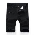 Shorts en jean homme effet pliss� regular fit bermuda homme style d�contract�e - noir