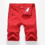 Shorts en jean homme effet pliss� regular fit bermuda homme style d�contract�e - rouge - homme - adulte ...