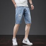 Short en jean homme �t� d�chir� slim fit fermeture �clair casual bermuda d?et�