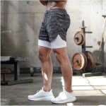 Shorts de running camouflage noir pour hommes - double - couche schage rapide - sport fitness
