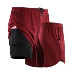 Short de sport 2 en 1 pour homme schage rapide et respirant couleur unie pour fitness running - rouge ...