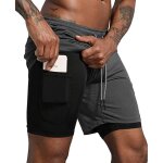Short de sport 2 en 1 avec poche arrire zippe et cuissard compression intgr - gris pour homme