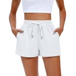 Short de sport femme et taille haute elastique avec poches couleur unie pour loisir jogging yoga fitness ...