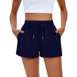 Short de sport femme et taille haute elastique avec poches couleur unie pour loisir jogging yoga fitness ...