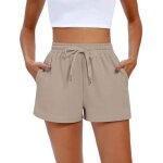 Short de sport femme et taille haute elastique avec poches couleur unie pour loisir jogging yoga fitness ...