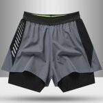 Short de sport homme running - stretch doublure compression - gris - fitness - respirant - route