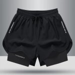 Short de sport - marque - homme stretch doublure compression - taille lastique - noir