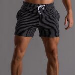 Shorts de sport plage coton court rayure homme course fitness casual avec poches - noir