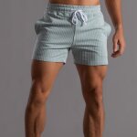 Shorts de sport plage coton court rayure homme course fitness casual avec poches - vert Shorts de sport plage coton court rayure homme course fitness casual avec poches - vert