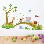 Stickers muraux - simpvale - grande jungle animaux pont - vinyle - d�coration murale - enfant