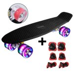 Skateboard - sinbide - noir - panneau rtro - roues lumineuses led - 55. 8x15. 2x12. 5 cm