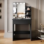 Sirhona coiffeuse avec led miroir table de maquillage avec grands tiroirs et �tag�res noir 70x40x140cm ...