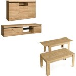 Ensemble naturale salon salle à manger buffet - meule tv 160cm - table extensible chêne / noir Ensemble naturale salon salle à manger buffet - meule tv 160cm - table extensible chêne / noir