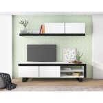 Salon idem compos� par un meuble tv bas avec pieds et une �tag�re murale couleur blanc et noir 200x180x40cm ...