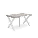Skraut home - table console extensible - 140 - pieds bois massif - ciment - gris