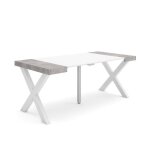 Skraut home - table console extensible - blanc et ciment - pieds bois massif - 180 cm - pour 8 personnes ...