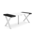 Skraut home - table console extensible - blanc et noir - pieds bois massif - 180 cm - pour 8 personnes ...