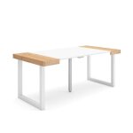 Skraut home - table console extensible - ch�ne et blanc - pieds bois massif - 180 cm - 8 personnes