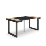 Skraut home - table console extensible - chne et noir - pieds bois massif - 160 cm - 8 personnes