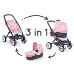 Smoby - bb confort - poussette + landau 3 en 1 pour poupons et poupes - roues silencieuses et multidirectio ...