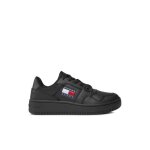 Sneakers basses cuir retro - tommy jeans - femme - noir - lacets - plat