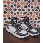 Sneakers montantes - maison 123 - nelson - cuir blanc et noir - mixte - lacets