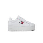 Sneakers plateforme cuir - tommy jeans - femme - blanc - lacets - bout rond