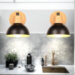 Sno 2 packs applique murale vintage moderne 15cm noir e27 luminaire en bois et metal - lampe murale ...