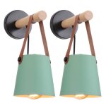 Sno 2pcs moderne applique murale vert e27 lampe de mural en fer forg bois et belt - luminaire suspension ...