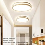 Sno 2x plafonnier led bois - 40cm - rond - 24w 6000k blanc froid moderne luminaire pour bureau salon ...