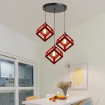Sno lustre cube moderne rtro  disque  3 ttes - 16cm rouge e27 luminaire suspension en mtal pour ...