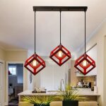 Sno lustre cube moderne rtro  long pole  3 ttes - 16cm rouge e27 luminaire suspension en mtal pour ...