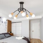 Sno plafonnier moderne  5 lumires lampe de plafond vintage industriel noir en metal et bois e27 luminaire ...