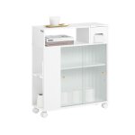 Sobuy armoire wc roulante avec support papier meuble salle de bain compact � 2 portes coulissantes 60x20x71 ...