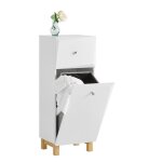 Sobuy armoire � linge avec panier amovible et tiroir meuble de rangement pour salle de bain blanc 34x30x90 ...